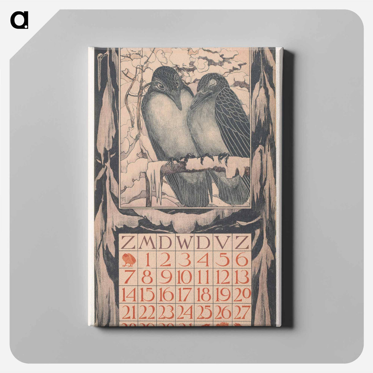 Kalenderblad december met twee vogels - Theo van Hoytema Canvas.