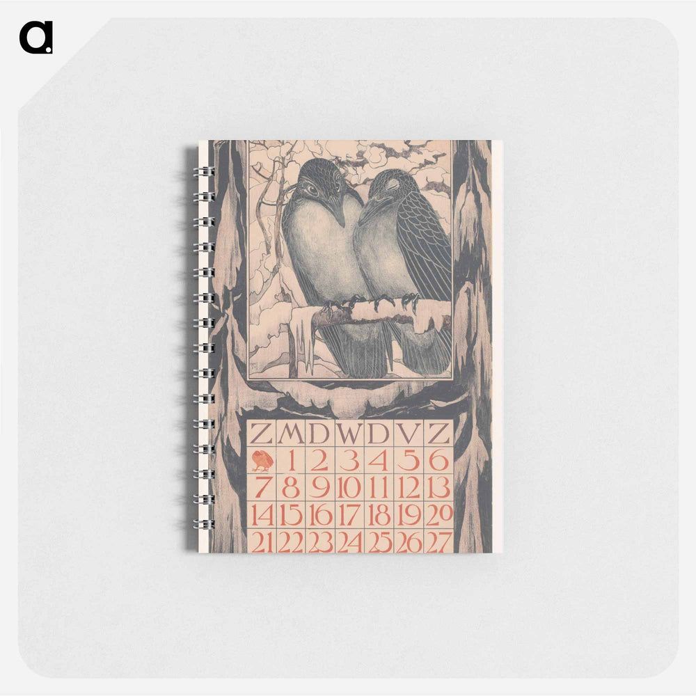 Kalenderblad december met twee vogels - テオ ヴァン ホイテマ Memo.