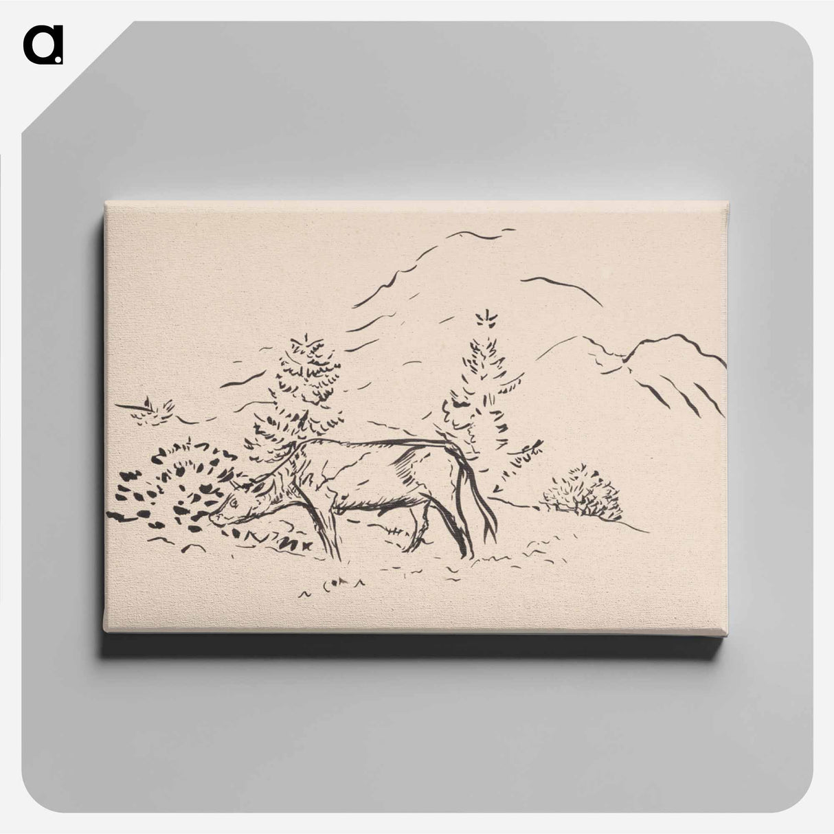 アートパネル-A grazing ox - アーノルド ピーター ワイズ クビンチャン Canvas.