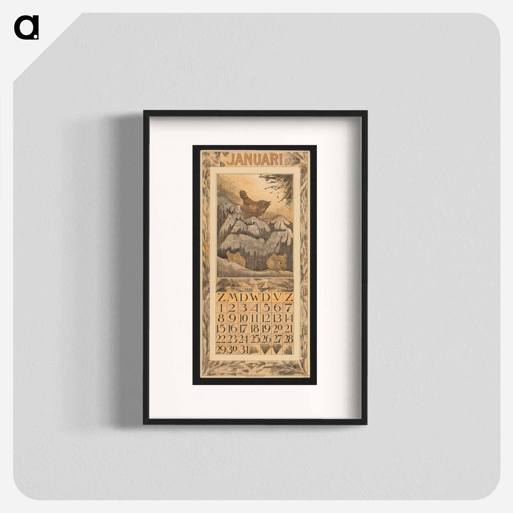 Calendar for January 1911 with winter flowers at the museum by Theo van Hoytema - Theo van Hoytema Poster.