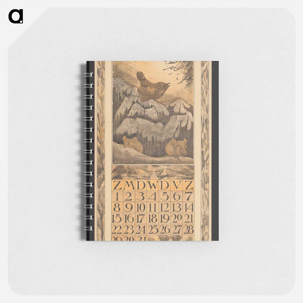 Kalenderblad voor januari 1911 met winterkoning en muizen by Theo van Hoytema - テオ ヴァン ホイテマ Memo.