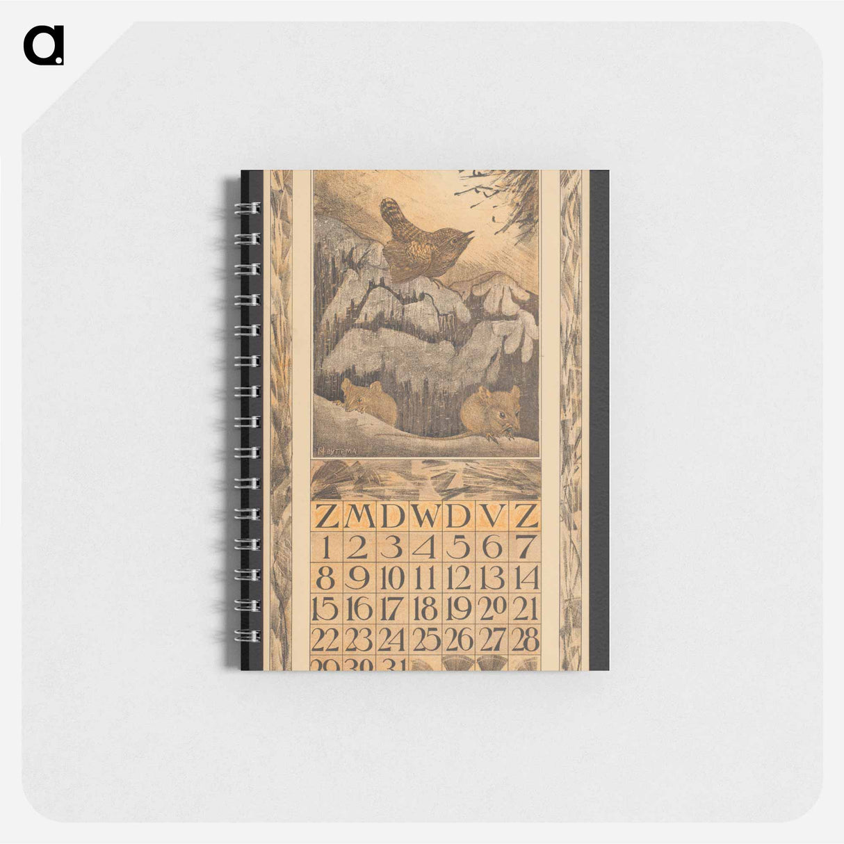 Kalenderblad voor januari 1911 met winterkoning en muizen by Theo van Hoytema - テオ ヴァン ホイテマ Memo.