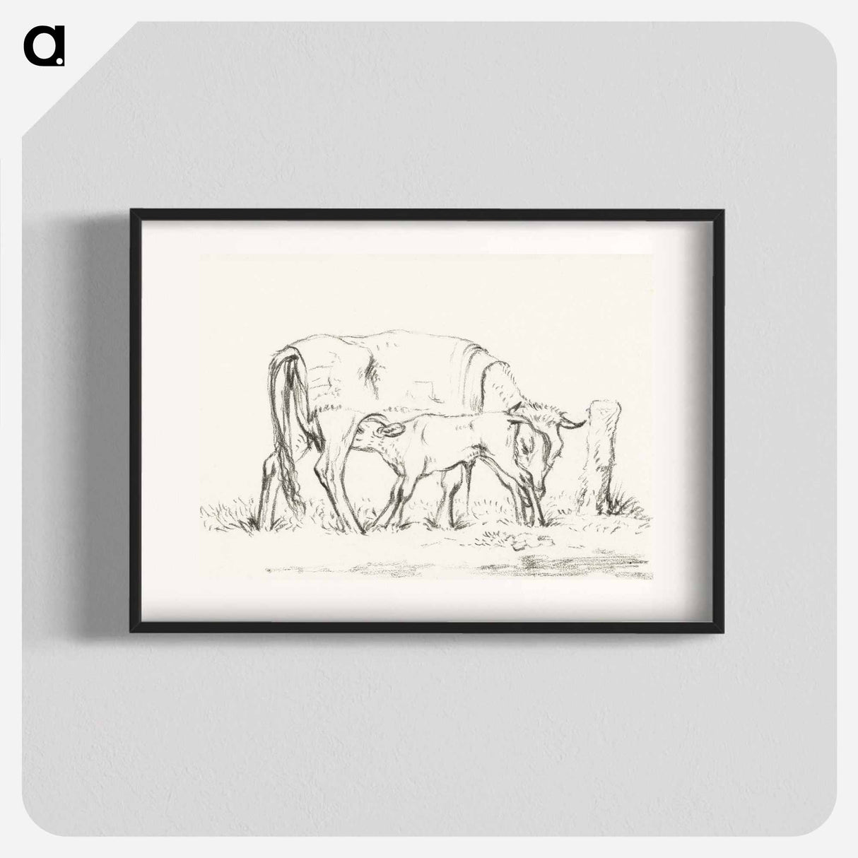 Calf drinking with his mother - Jean Bernard Poster.