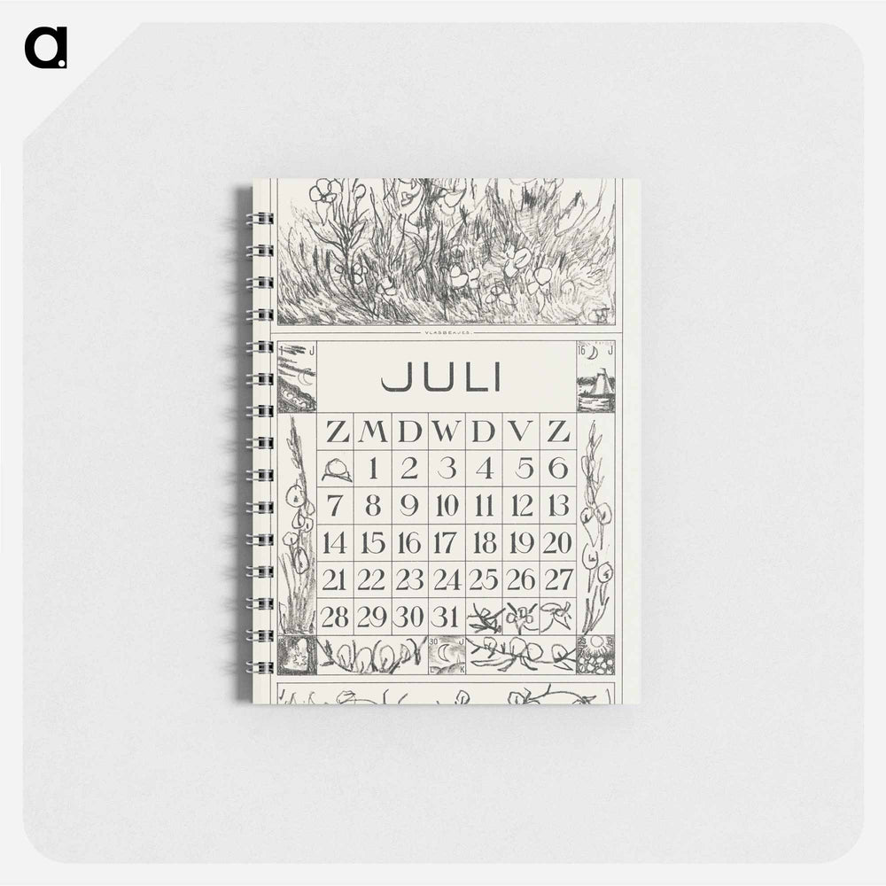Kalenderblad juli met vlasbekjes - テオ ヴァン ホイテマ Memo.