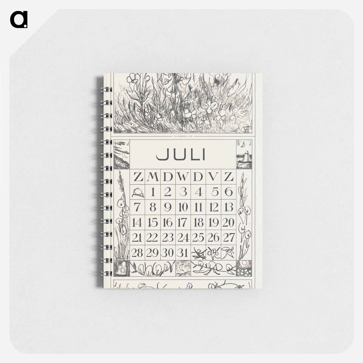Kalenderblad juli met vlasbekjes - テオ ヴァン ホイテマ Memo.