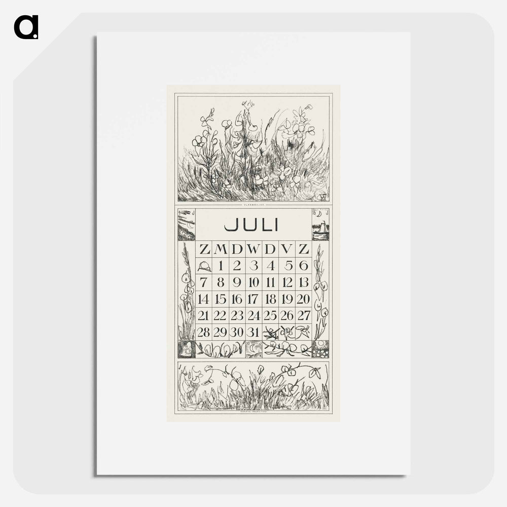 July Calendar with dead leaves - Theo van Hoytema Poster.