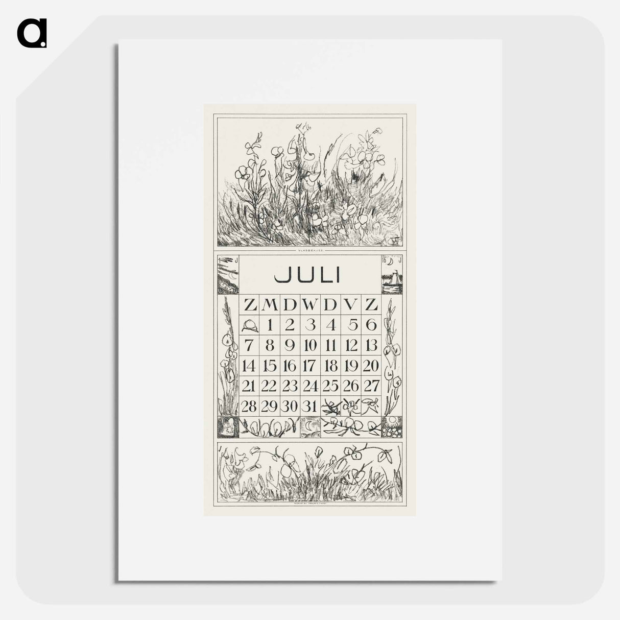 July Calendar with dead leaves - Theo van Hoytema Poster.