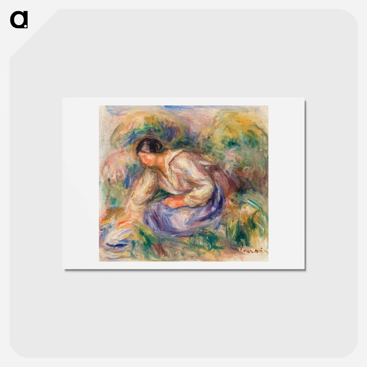 アートポストカード-Woman in Blue Skirt - ピエール オーギュスト ルノワール Postcard.