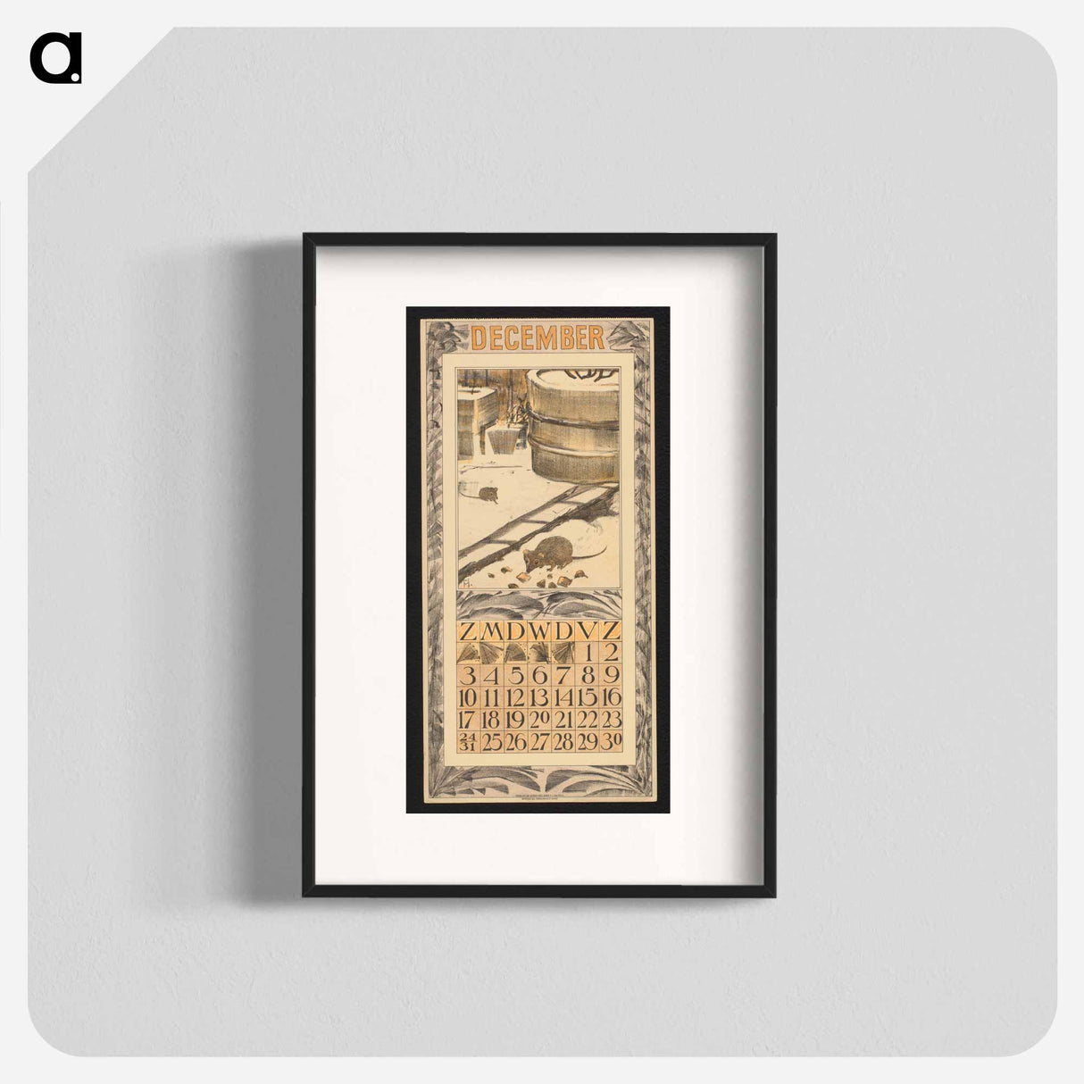 Calendar for December 1911 with musicians in a small village - Theo van Hoytema Poster.