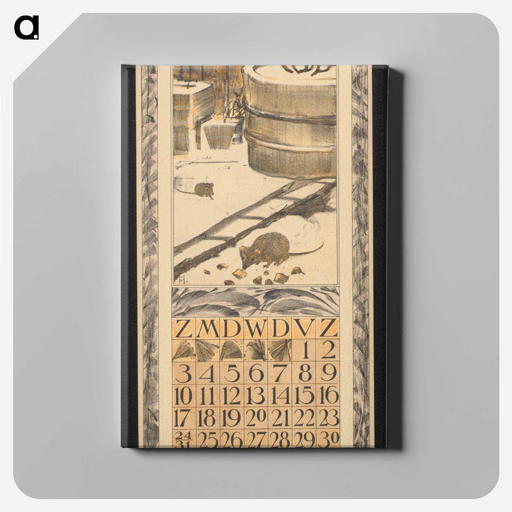 Calendar for December 1911 with muizen in a small village - Theo van Hoytema Canvas.