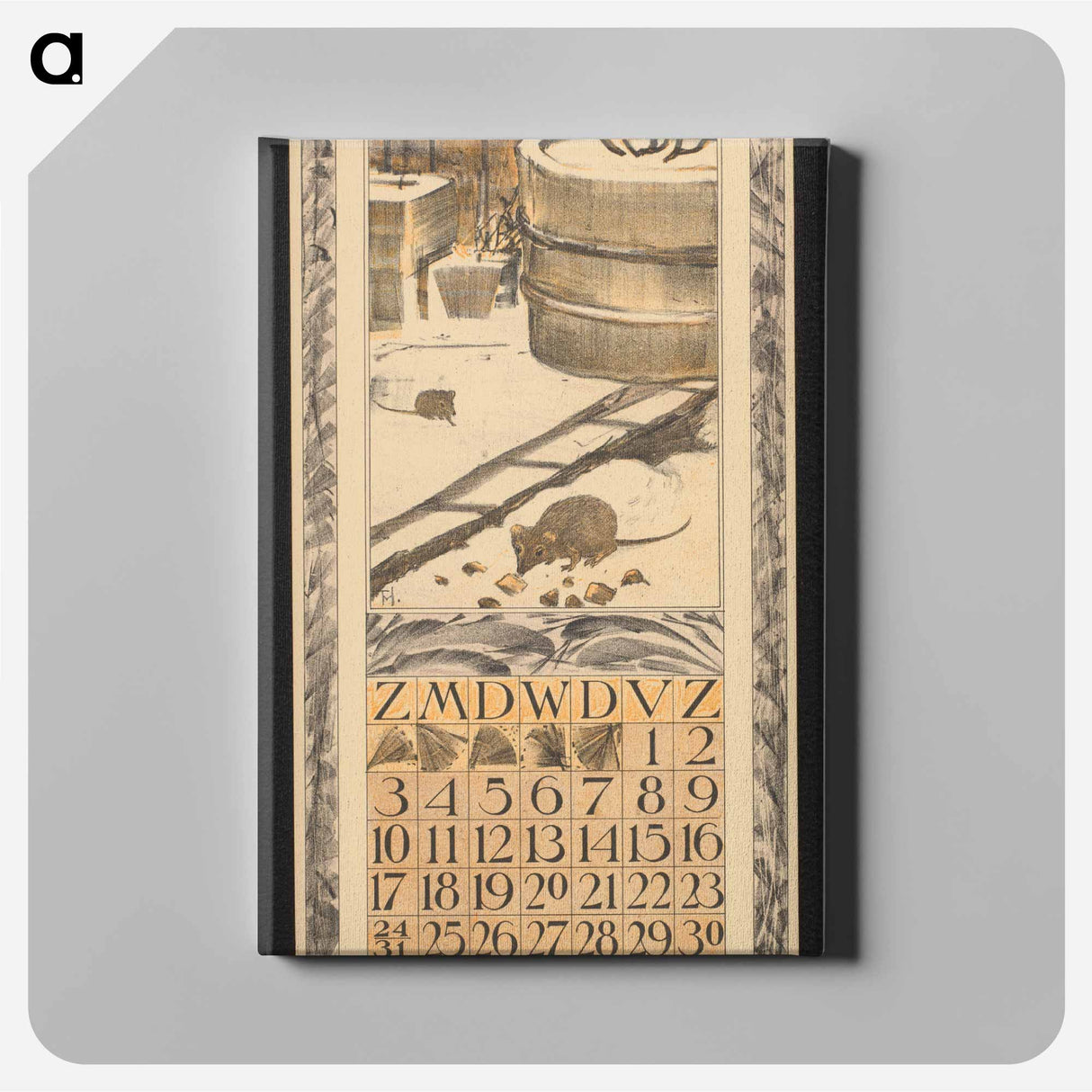 Calendar for December 1911 with muizen in a small village - Theo van Hoytema Canvas.