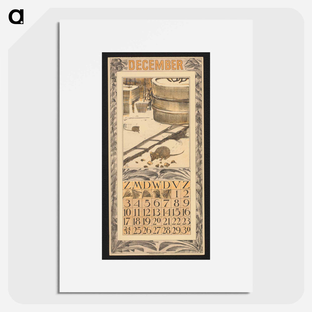 Calendar for December 1911 with musicians in a small village - Theo van Hoytema Poster.