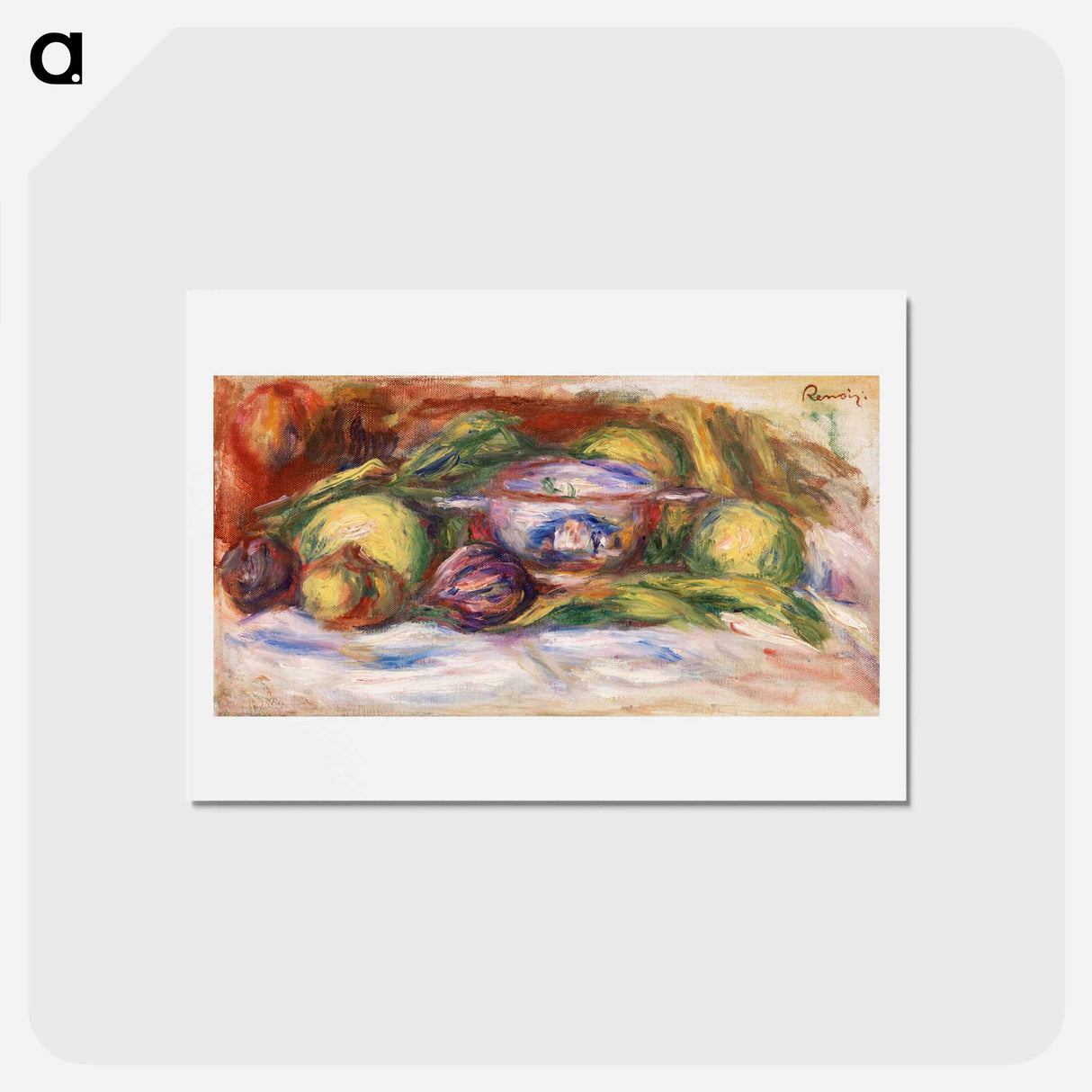 アートポストカード-Bowl, Figs, and Apples - ピエール オーギュスト ルノワール Postcard.