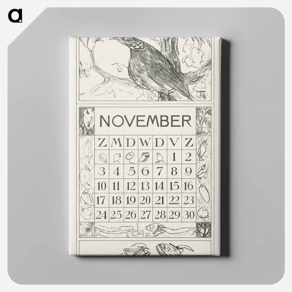 Calendar november met houtduif - Theo van Hoytema Canvas.