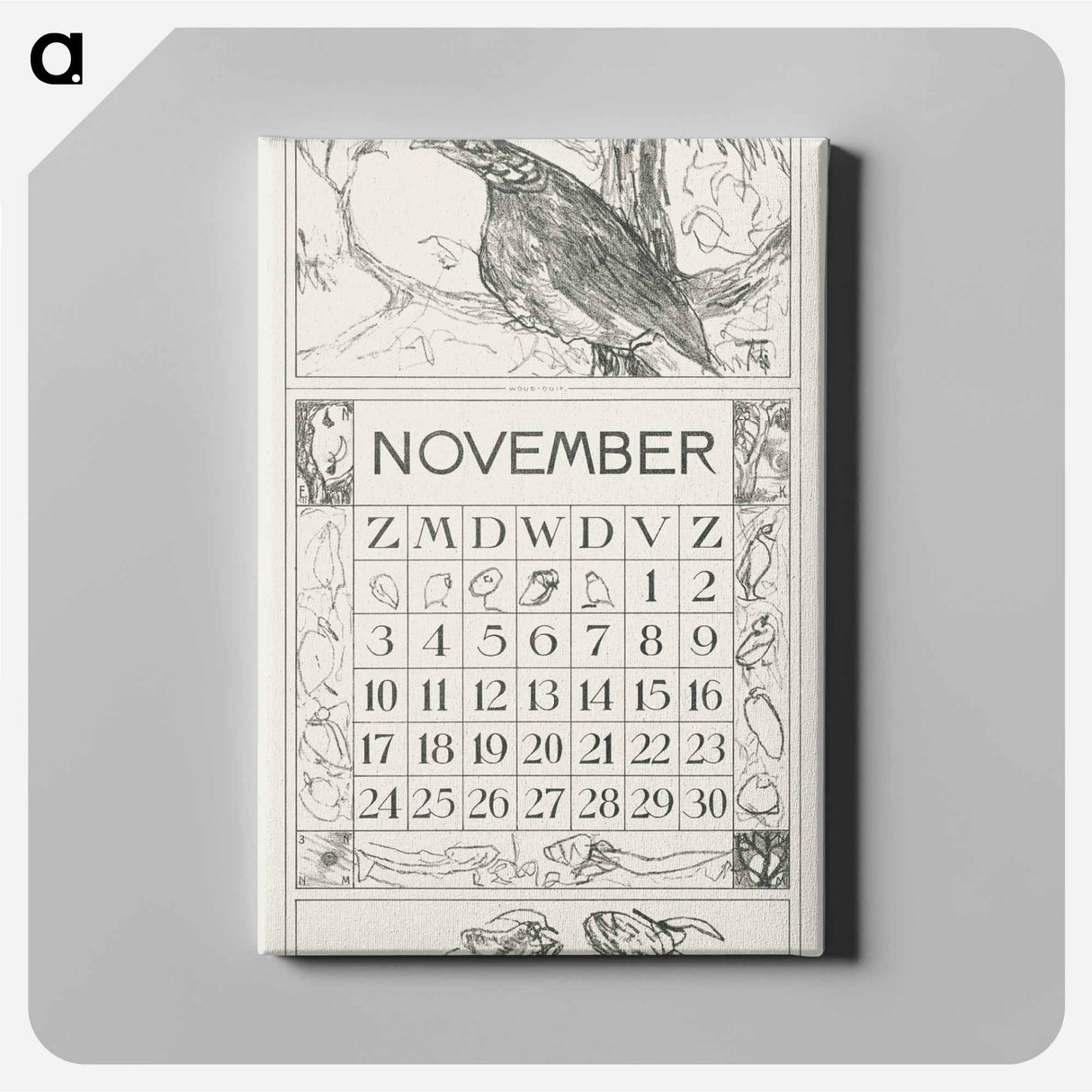 Calendar november met houtduif - Theo van Hoytema Canvas.