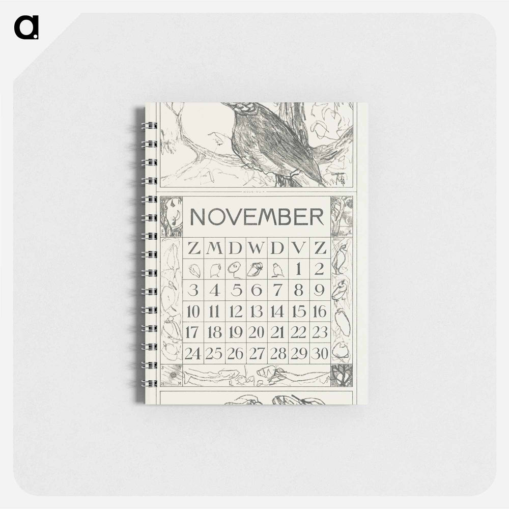 Kalenderblad november met houtduif - テオ ヴァン ホイテマ Memo.