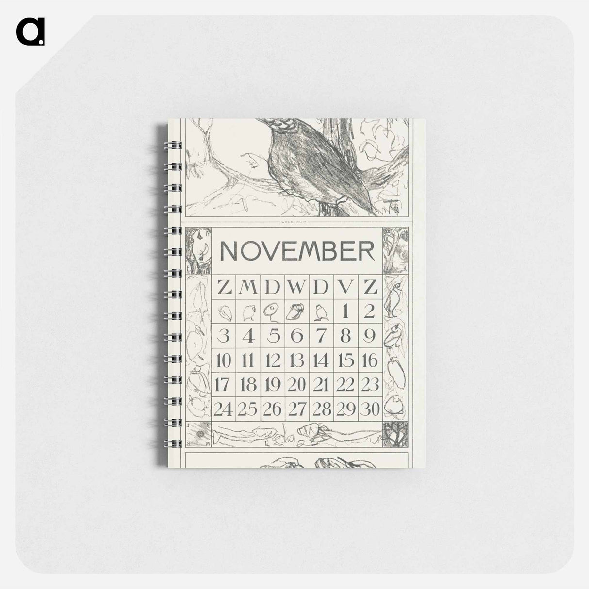 Kalenderblad november met houtduif - テオ ヴァン ホイテマ Memo.