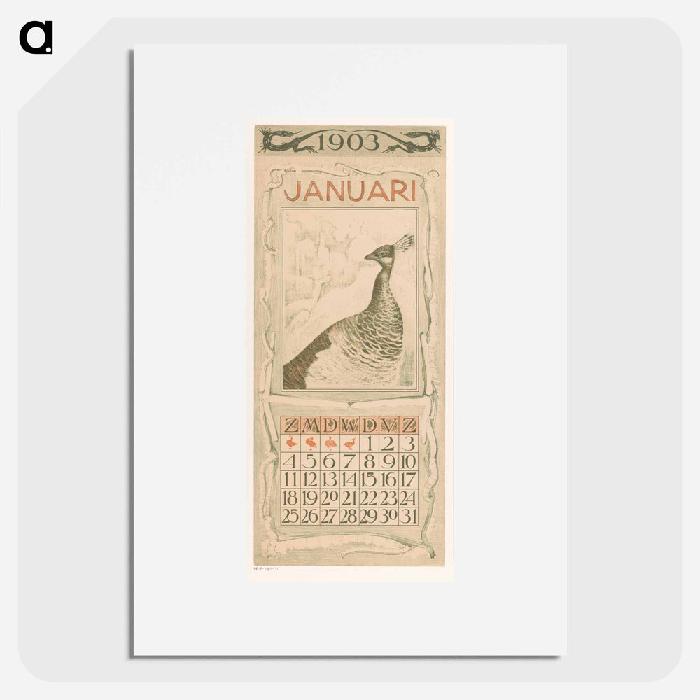 January calendar with flowers - Theo van Hoytema Poster.