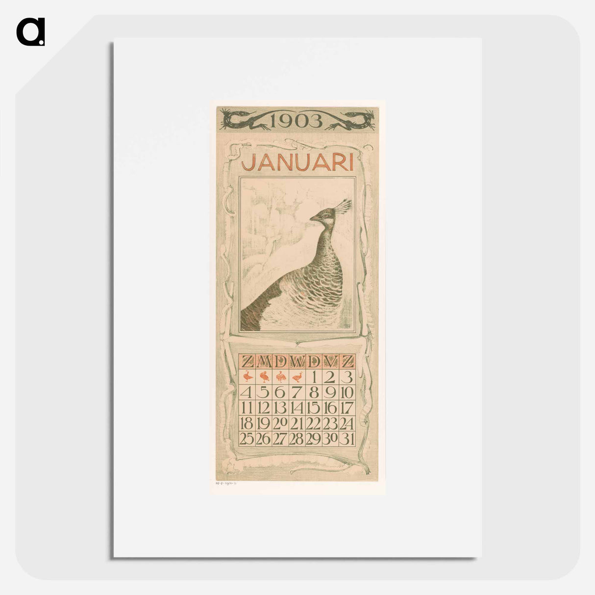 January calendar with flowers - Theo van Hoytema Poster.