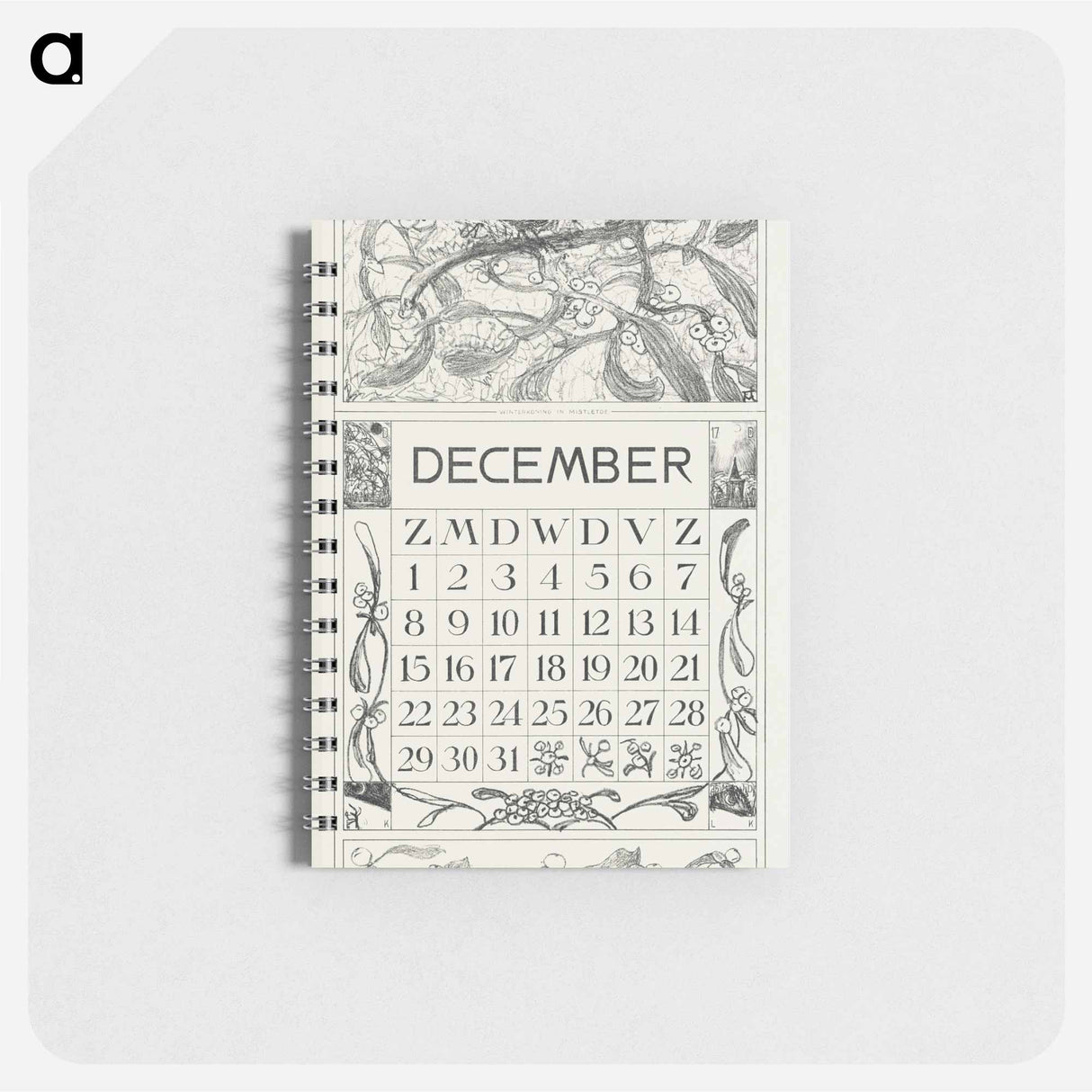 Kalenderblad december met winterkoninkje - テオ ヴァン ホイテマ Memo.
