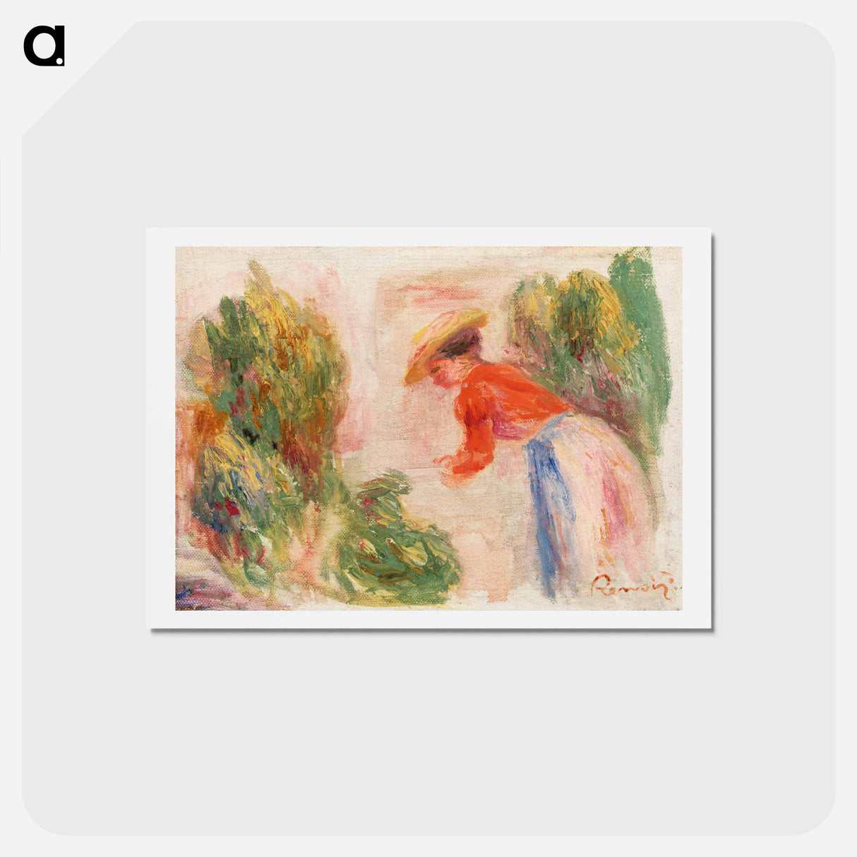 アートポストカード-Woman Gathering Flowers - ピエール オーギュスト ルノワール Postcard.