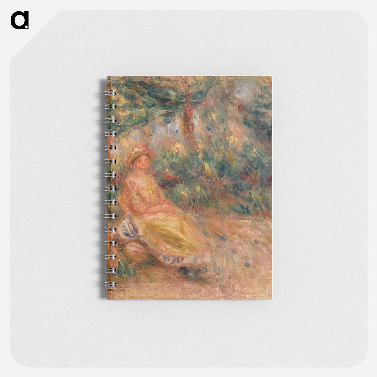 Woman in Pink and Yellow in a Landscape - ピエール オーギュスト ルノワール Memo.