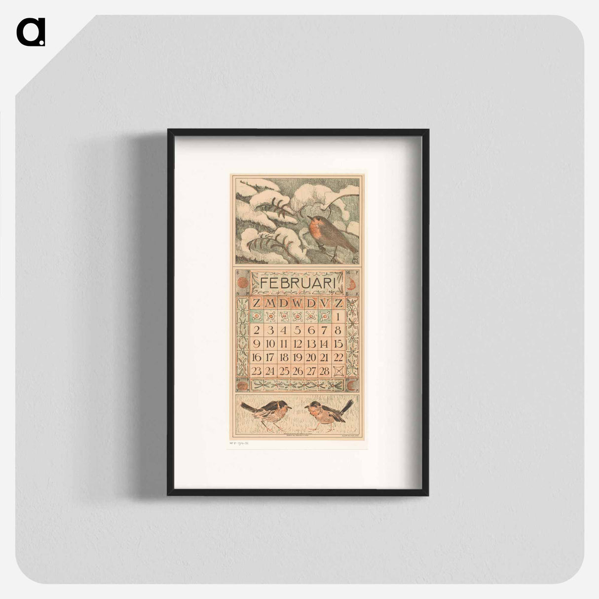 Calendar February with red roses - Theo van Hoytema Poster.