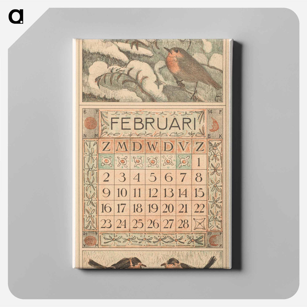 February calendar with red borders - Theo van Hoytema Canvas.
