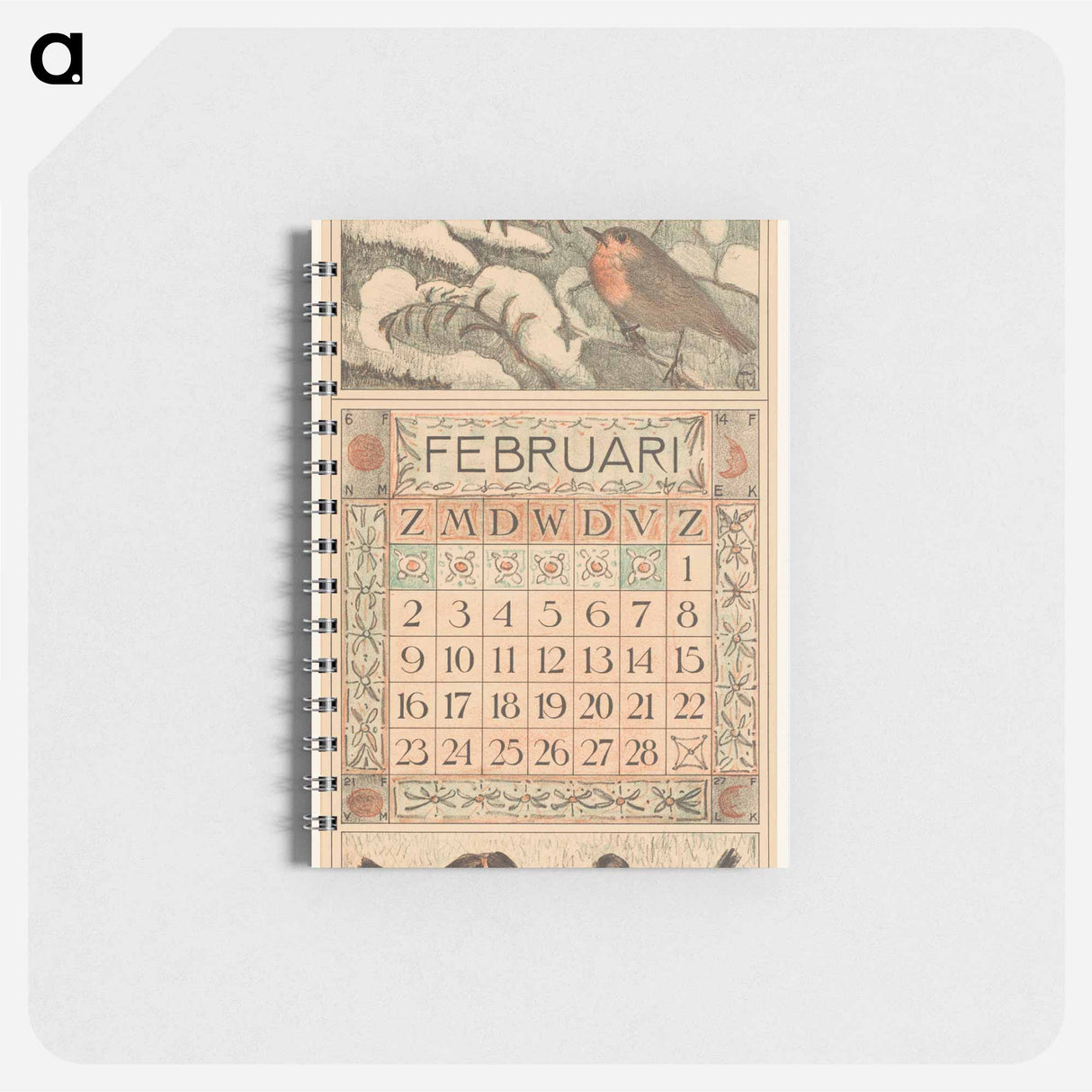 Kalenderblad februari met roodborstje - テオ ヴァン ホイテマ Memo.
