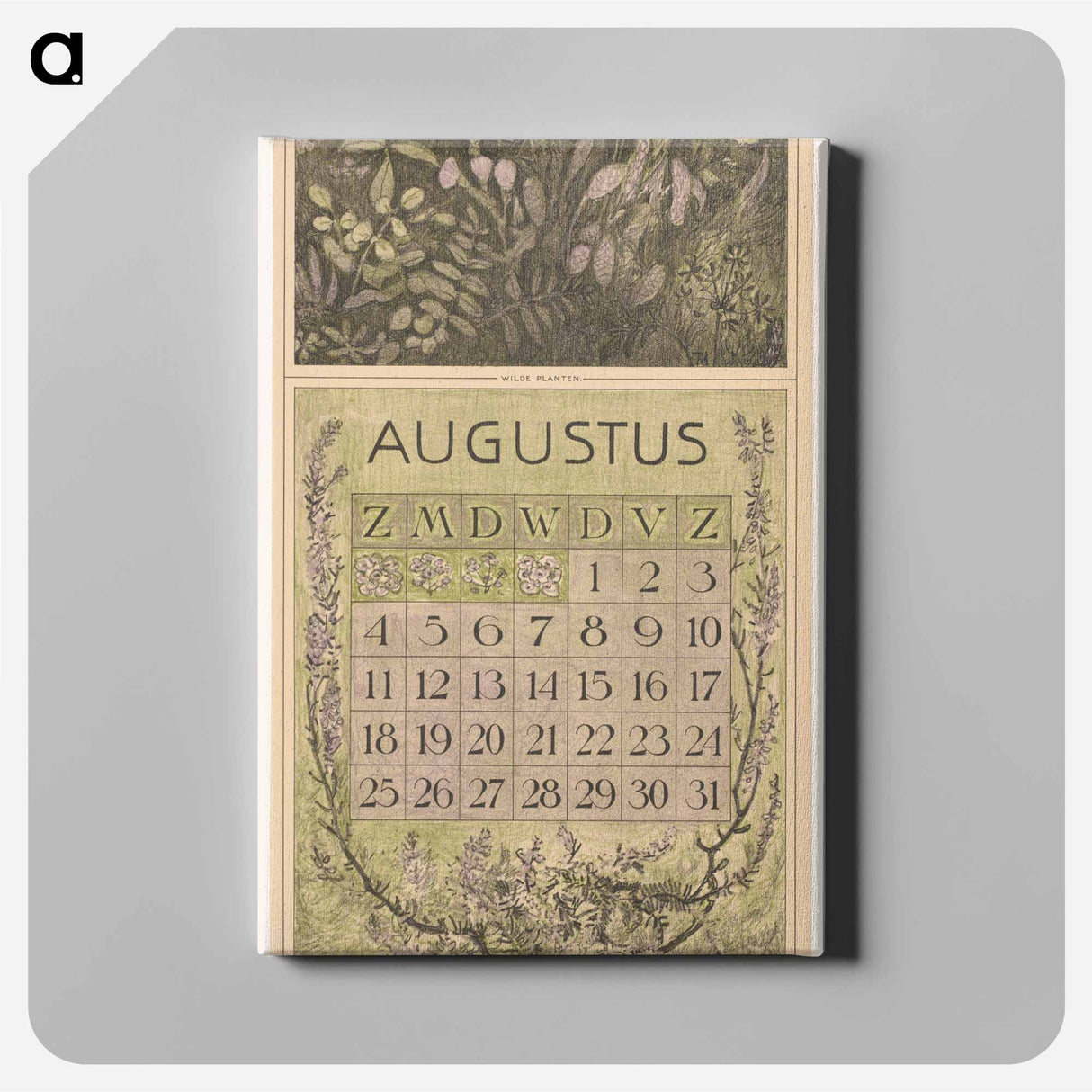 Calendar Augustus met planten - Theo van Hoytema Canvas.