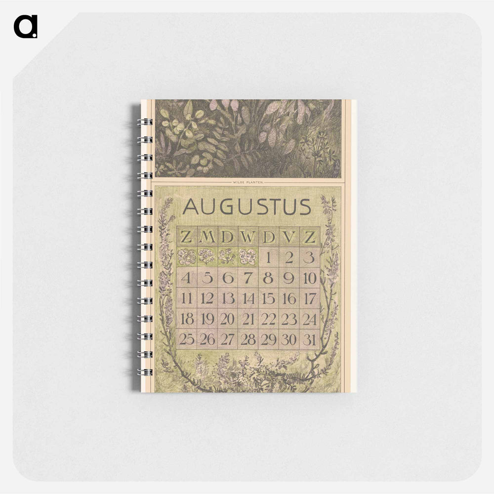 Kalenderblad augustus met planten - テオ ヴァン ホイテマ Memo.