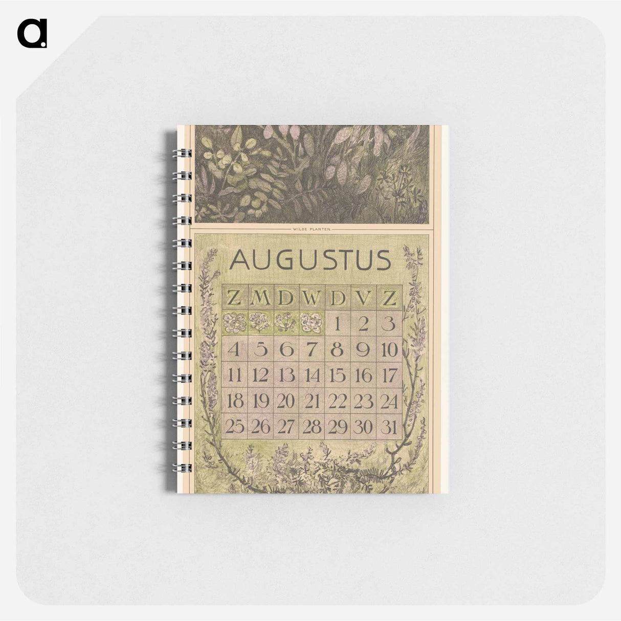 Kalenderblad augustus met planten - テオ ヴァン ホイテマ Memo.