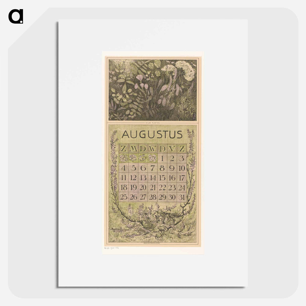 Calendar Augustus met planten - Theo van Hoytema Poster.