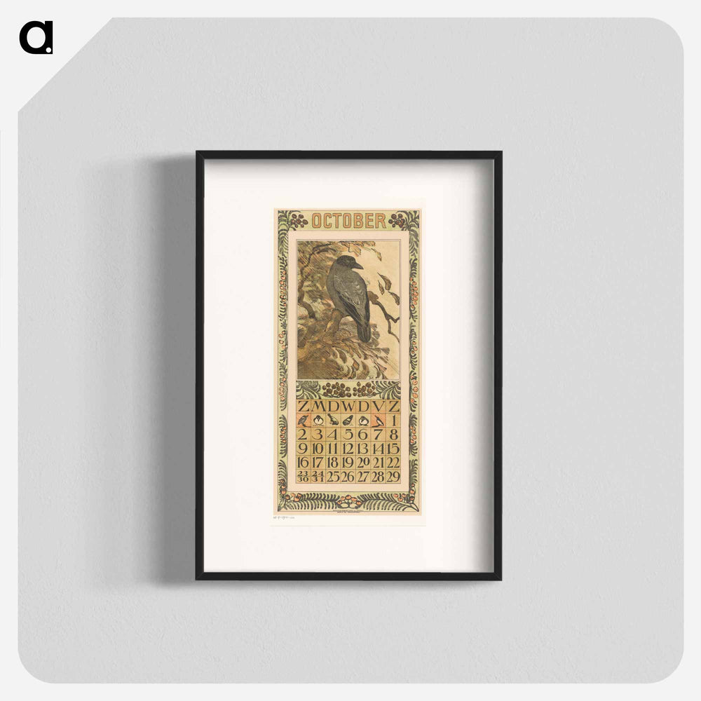 Calendar October with red ribbon - Theo van Hoytema Poster.