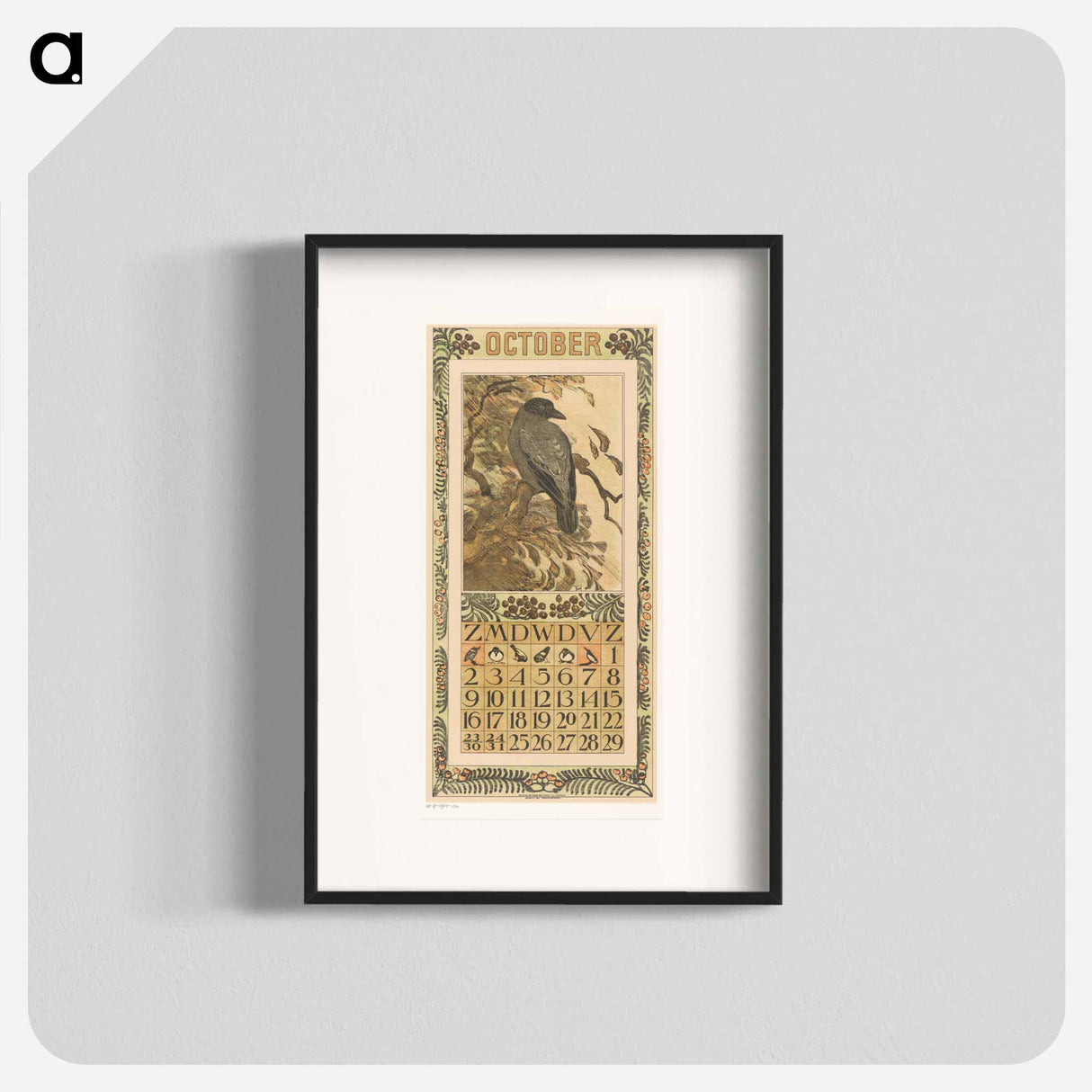 Calendar October with red ribbon - Theo van Hoytema Poster.