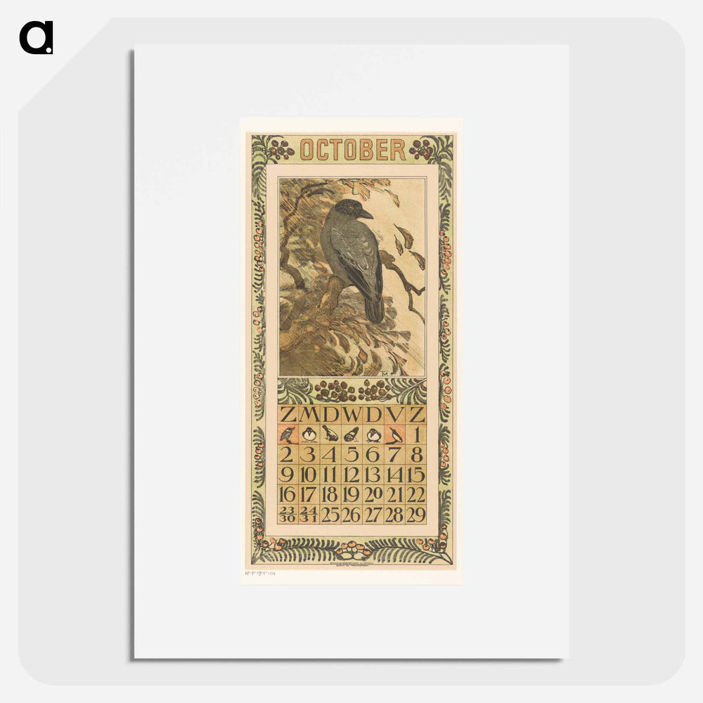 Calendar October with red ribbon - Theo van Hoytema Poster.