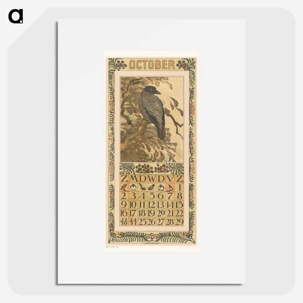 Calendar October with red ribbon - Theo van Hoytema Poster.