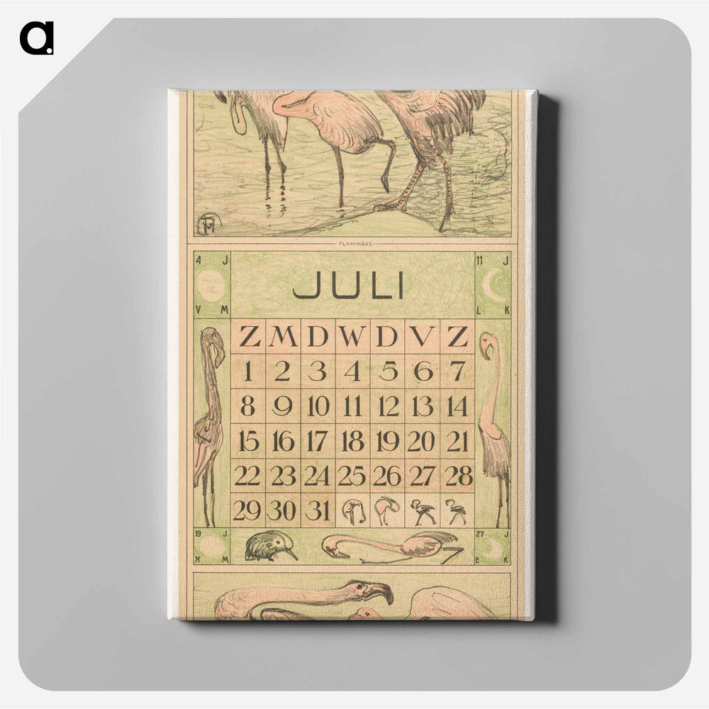 Calendar July with flamingos - Theo van Hoytema Canvas.