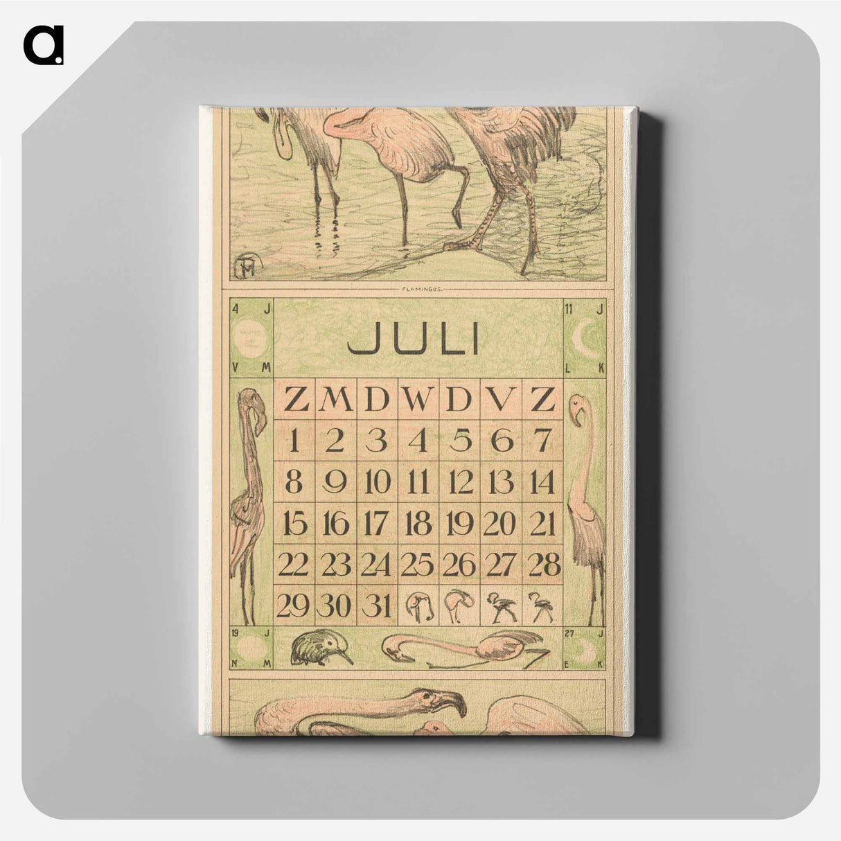 Calendar July with flamingos - Theo van Hoytema Canvas.