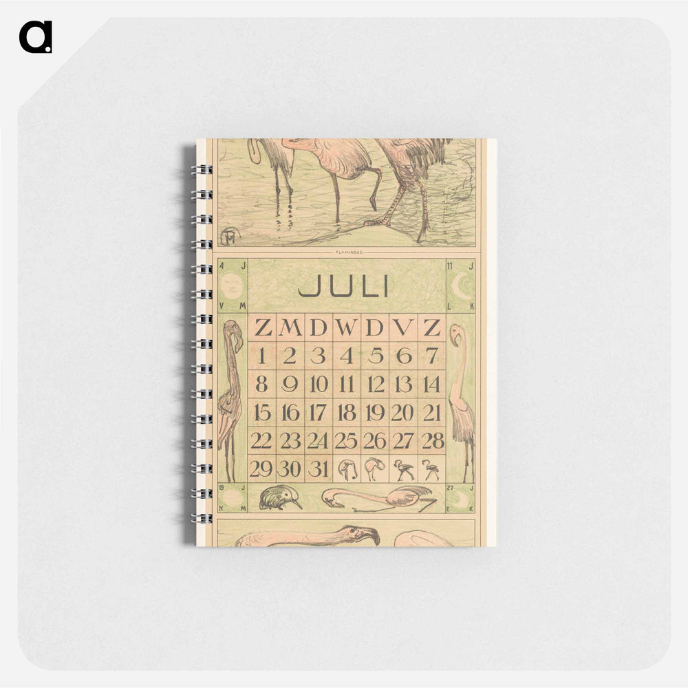 Kalenderblad juli met flamingo's - テオ ヴァン ホイテマ Memo.