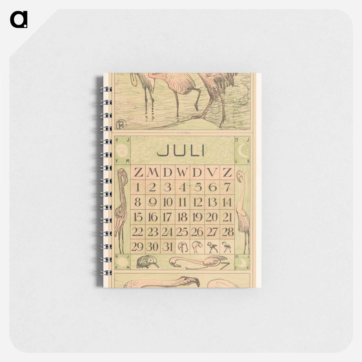 Kalenderblad juli met flamingo's - テオ ヴァン ホイテマ Memo.