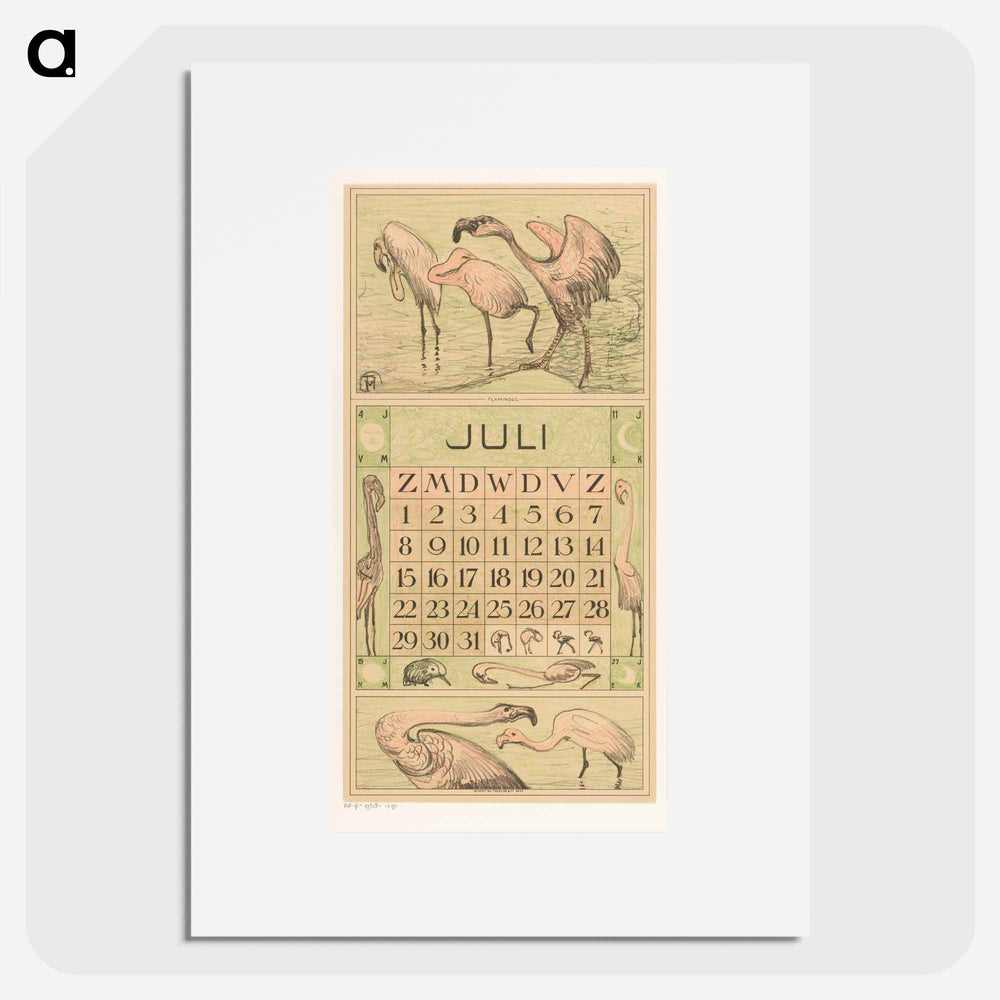 Calendar July meets flamingos - Theo van Hoytema Poster.