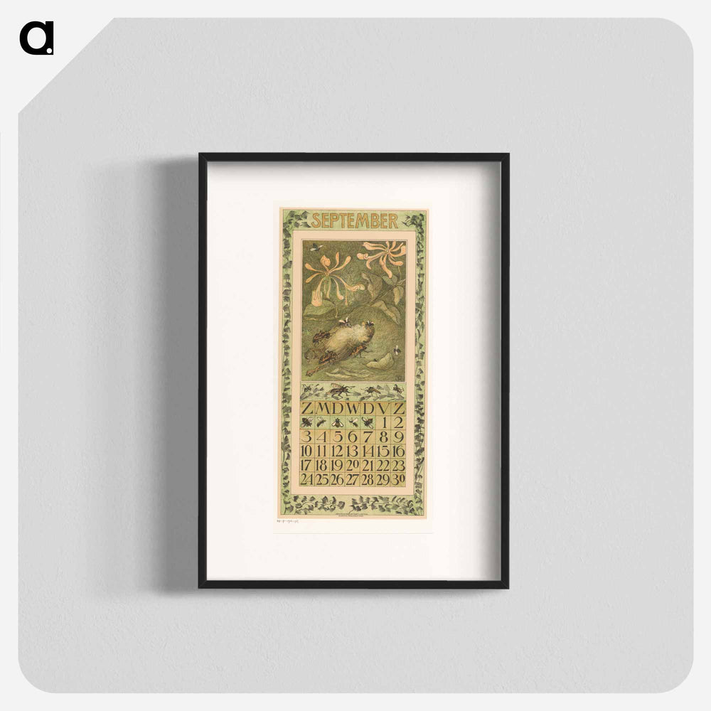 Calendar September met dode mu en kevers - Theo van Hoytema Poster.
