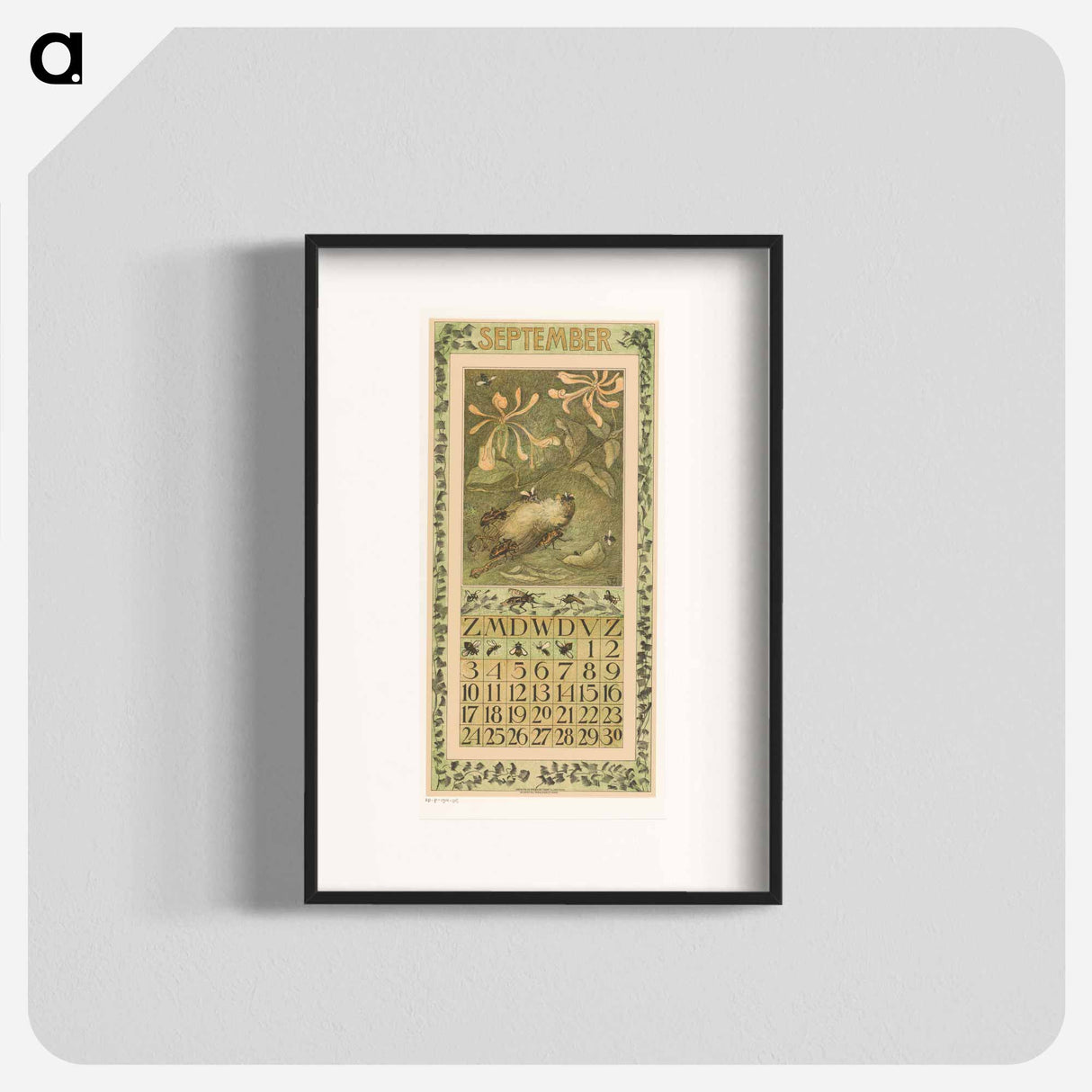 Calendar September met dode mu en kevers - Theo van Hoytema Poster.
