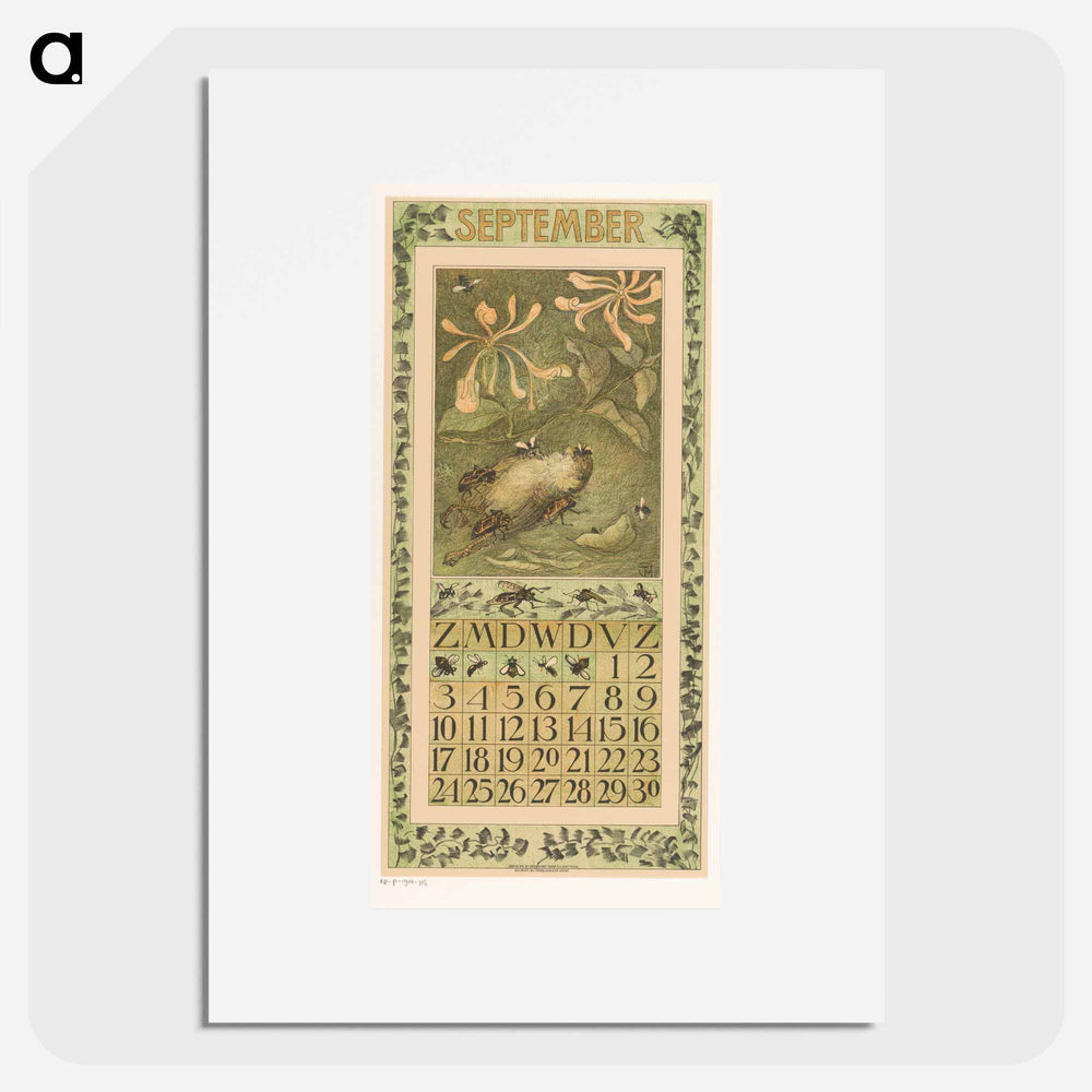 Calendar September met dode mu en kevers - Theo van Hoytema Poster.