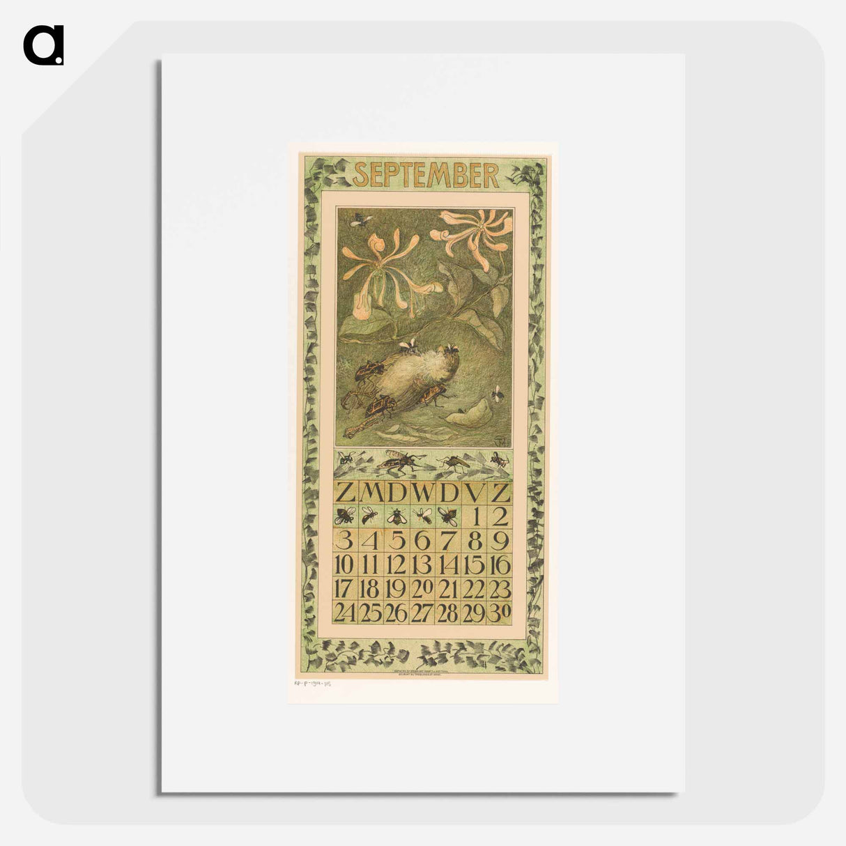 Calendar September met dode mu en kevers - Theo van Hoytema Poster.