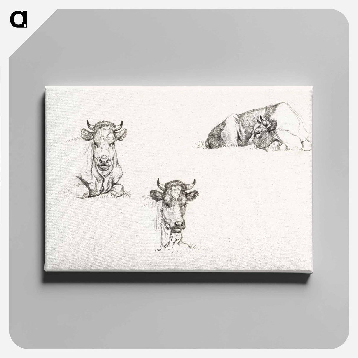 アートパネル-Three sketches of a lying cow - ジャン ベルナール Canvas.