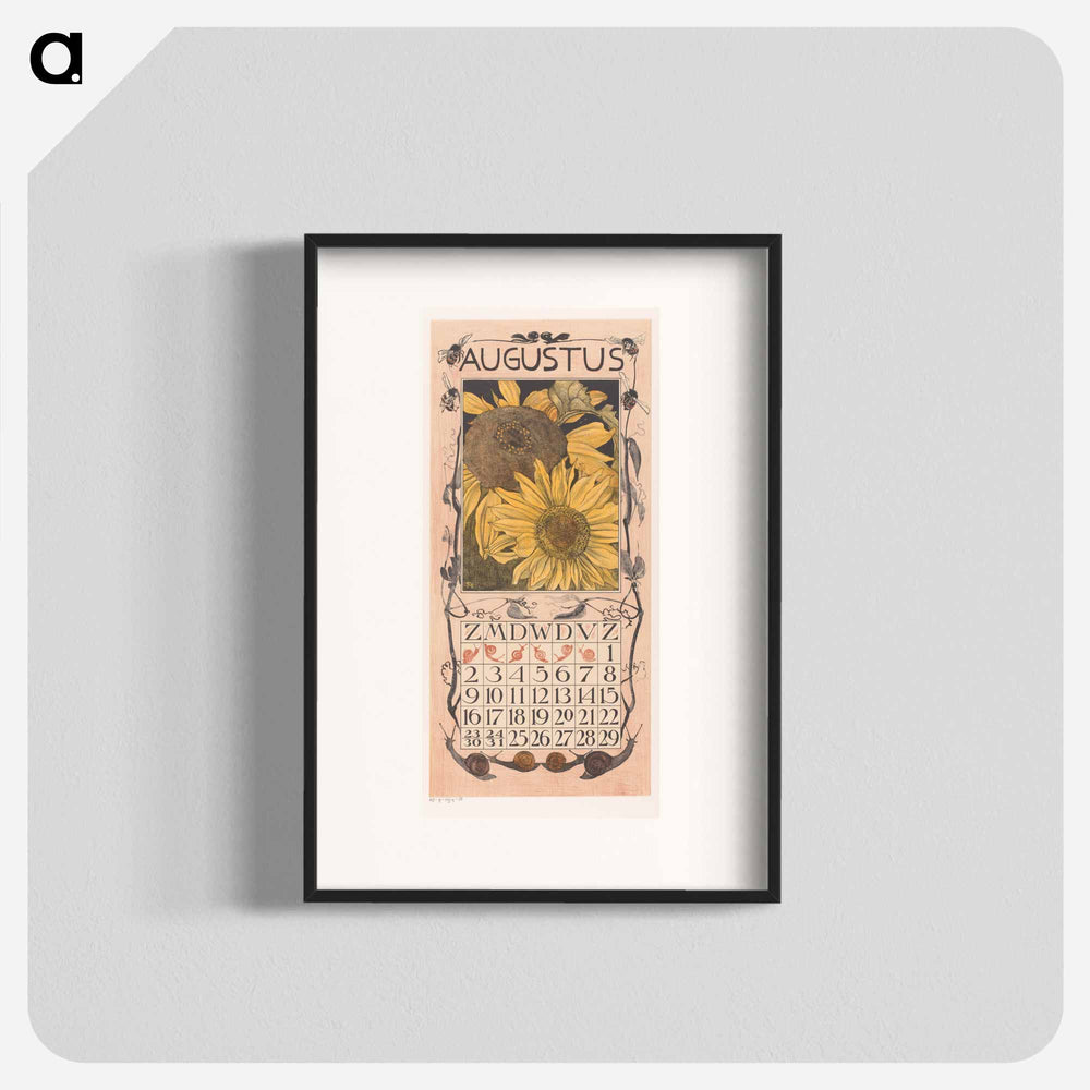 Calendar August with zonnebloemen - Theo van Hoytema Poster.