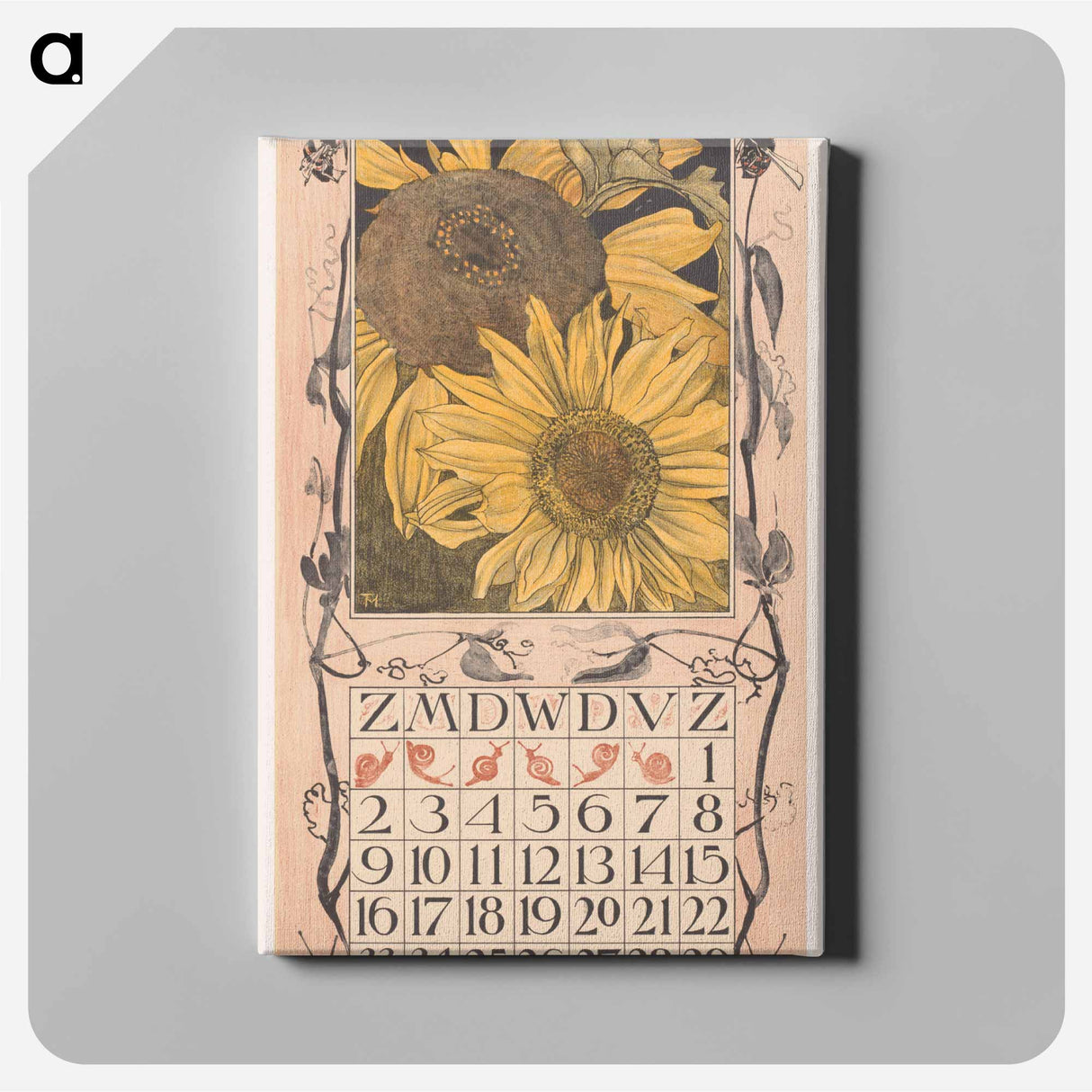 Calendar August with zonnebloemen - Theo van Hoytema Canvas.
