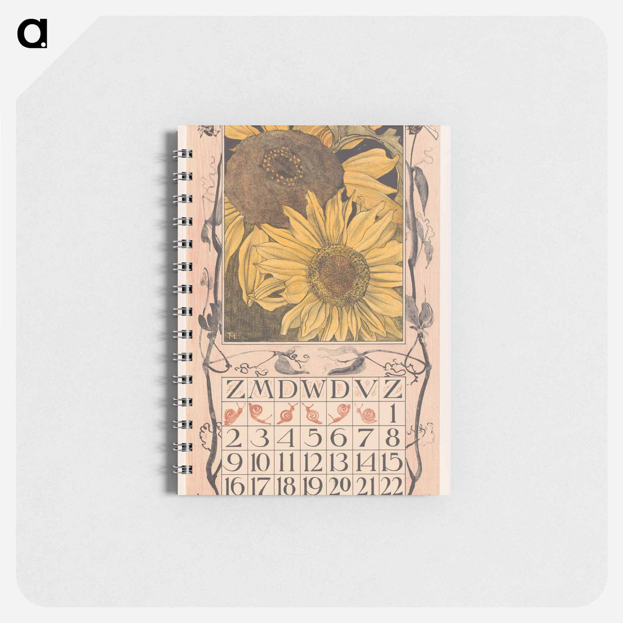 Kalenderblad augustus met zonnebloemen - テオ ヴァン ホイテマ Memo.